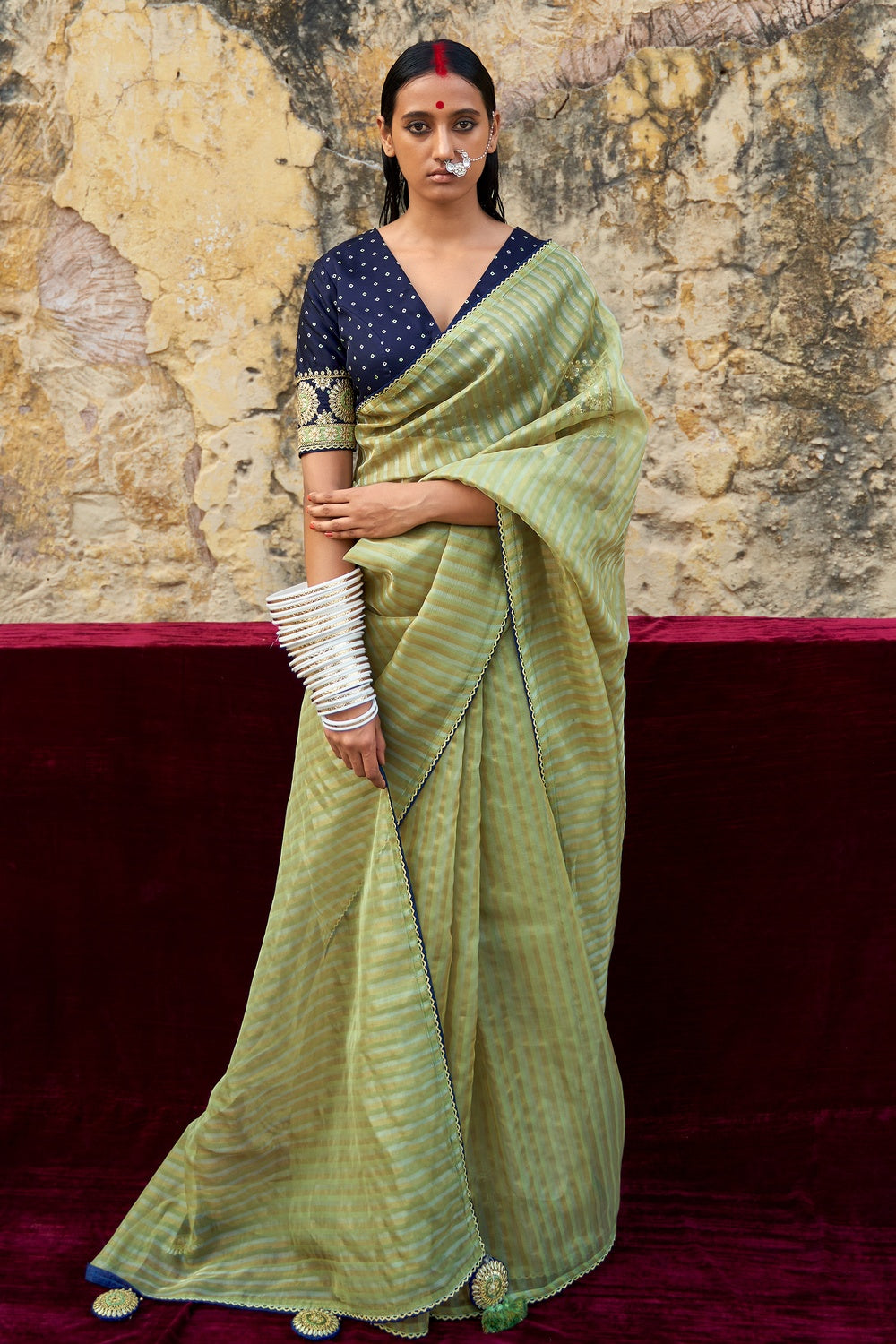 Buy MySilkLove Rainee Green Woven Organza Silk Saree Online