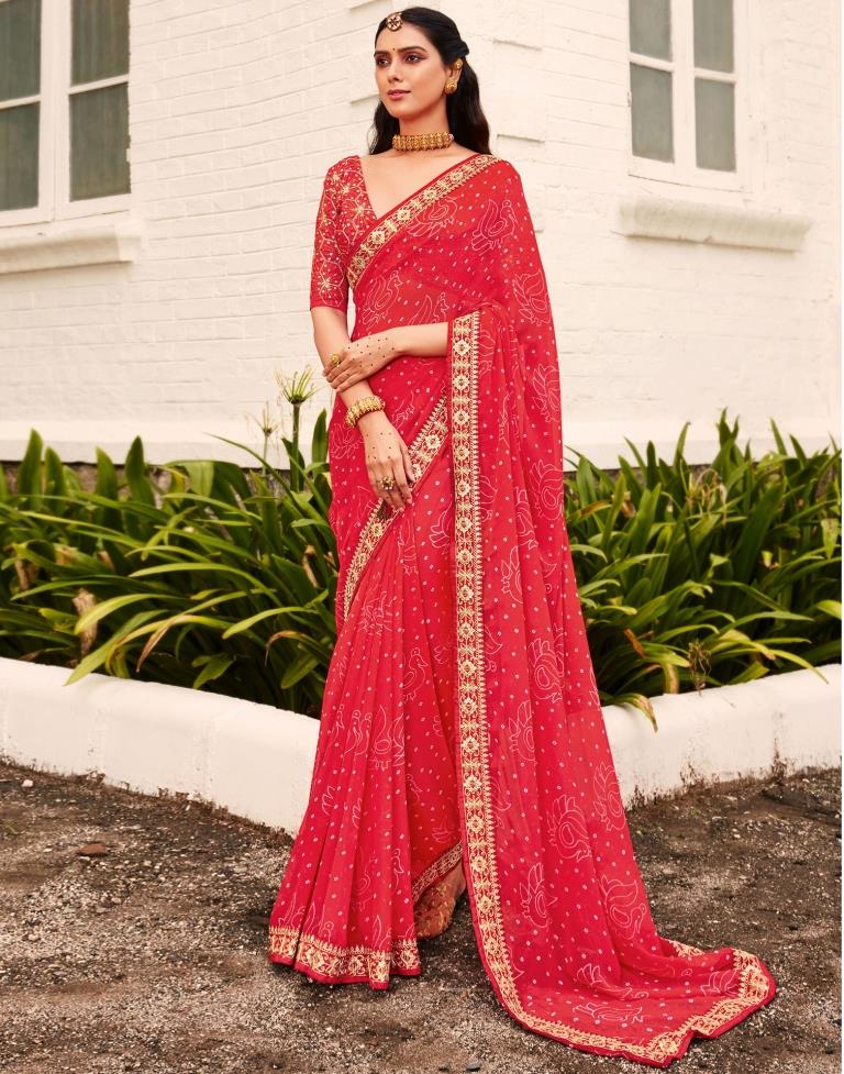 Buy MySilkLove Amaranth Red Georgette Bandhani Saree Online