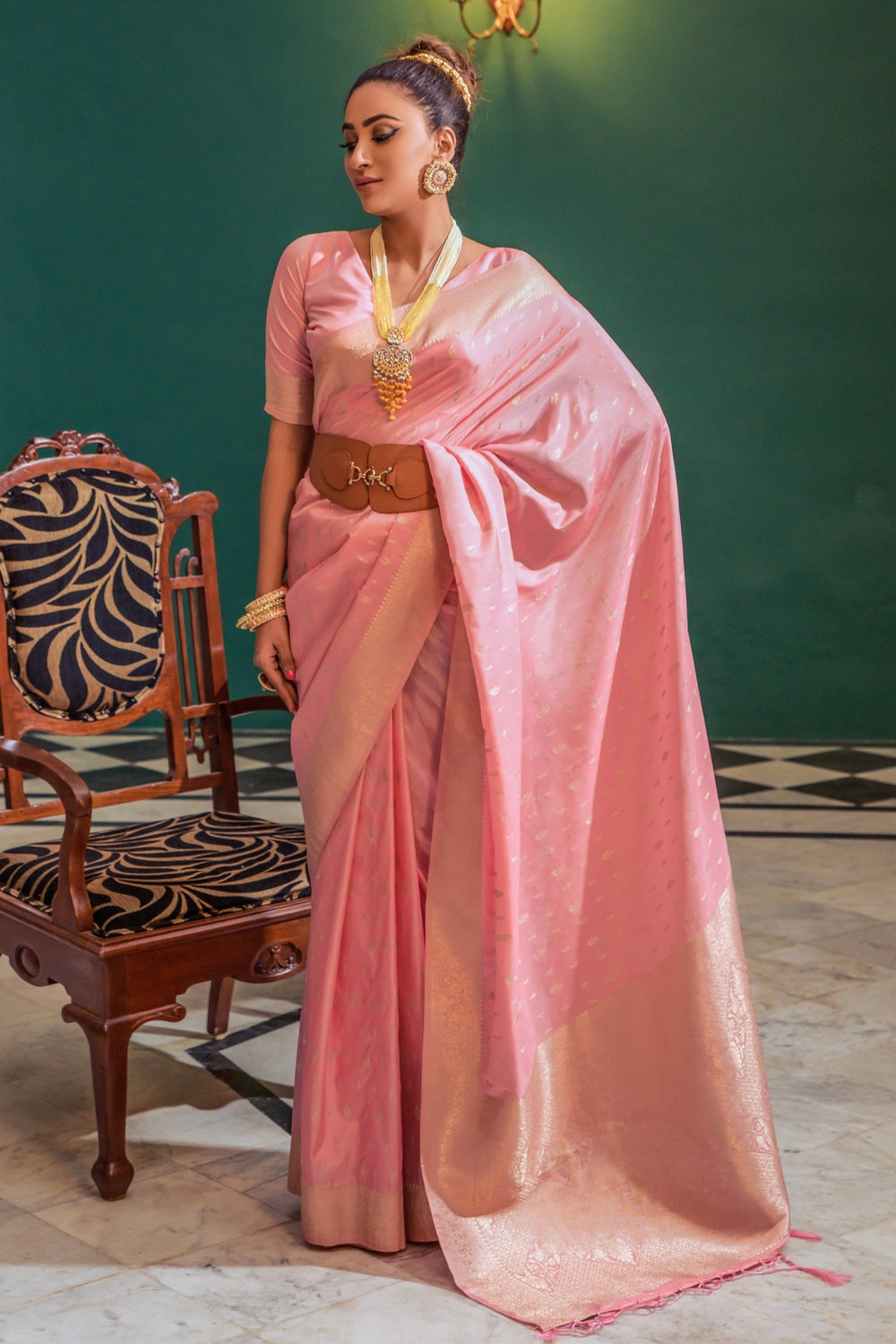 Buy MySilkLove Apricot Pink Woven Soft Silk Saree Online