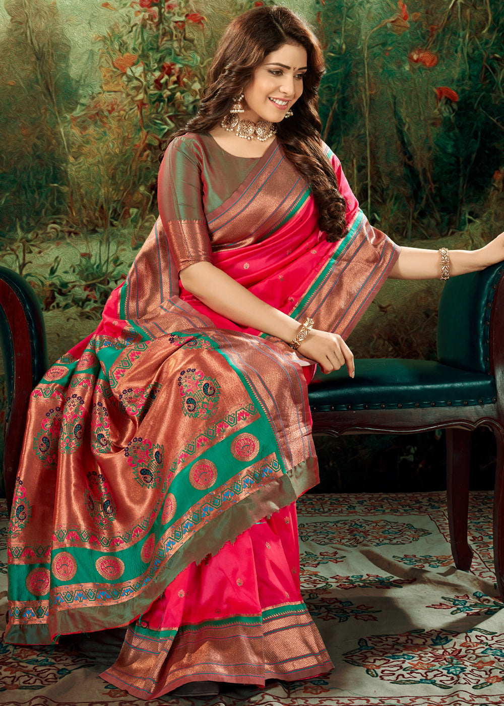 Buy MySilkLove Scarlet Red Woven Paithani Soft Silk Saree Online