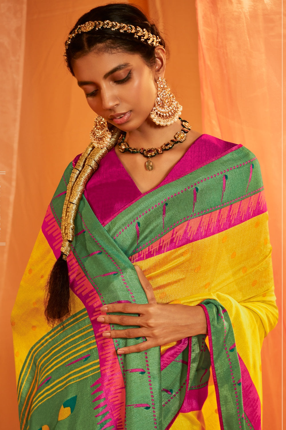 Buy MySilkLove Tulip Tree Yellow Woven Paithani Silk Saree Online