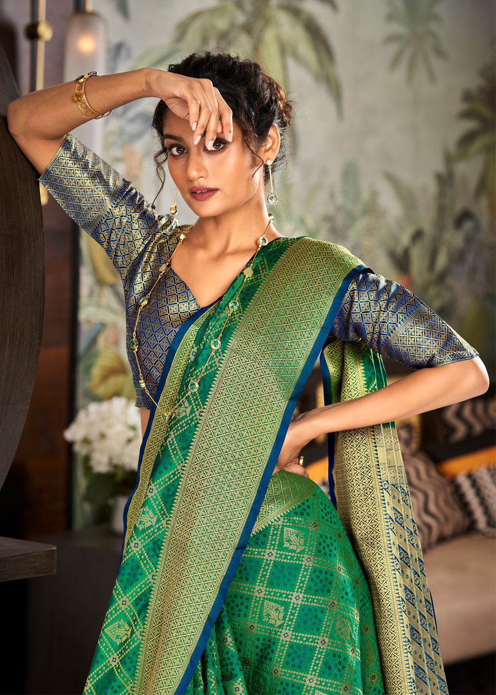 MySilkLove Viridian Green Woven Patola Soft Silk Saree