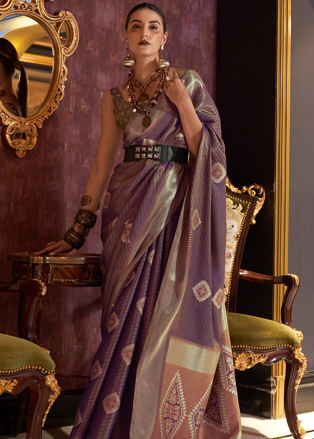 MySilkLove Congo Purple Zari Woven Banarasi Silk Saree