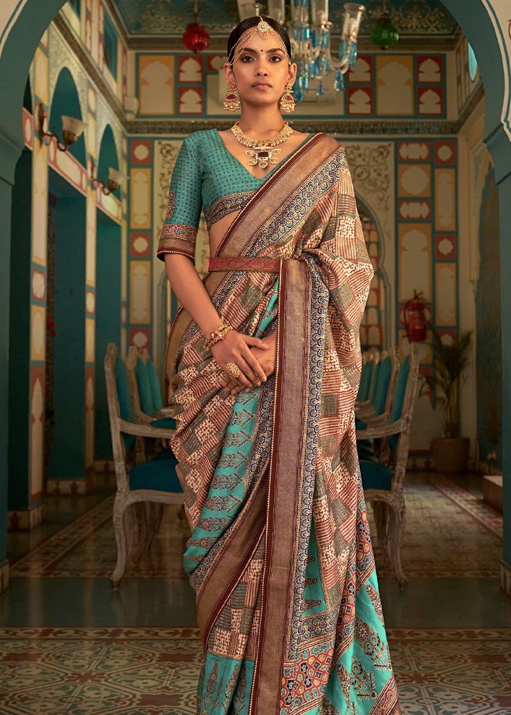 Buy MySilkLove Sinbad Blue Printed Patola Soft Silk Saree Online