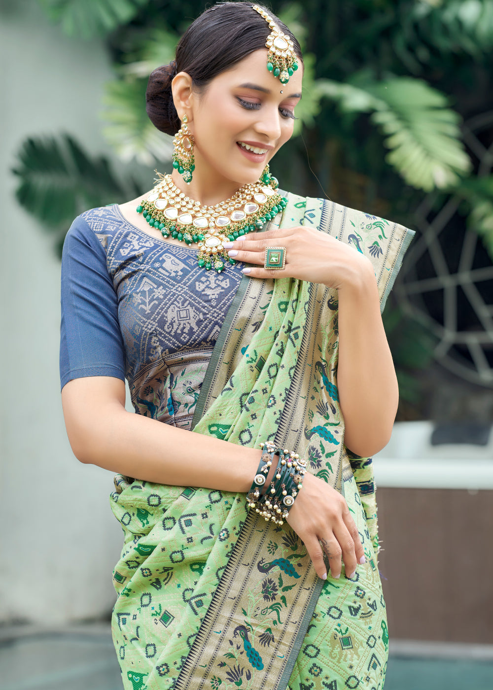 Buy MySilkLove Pista Green Woven Paithani Patola Silk Saree Online