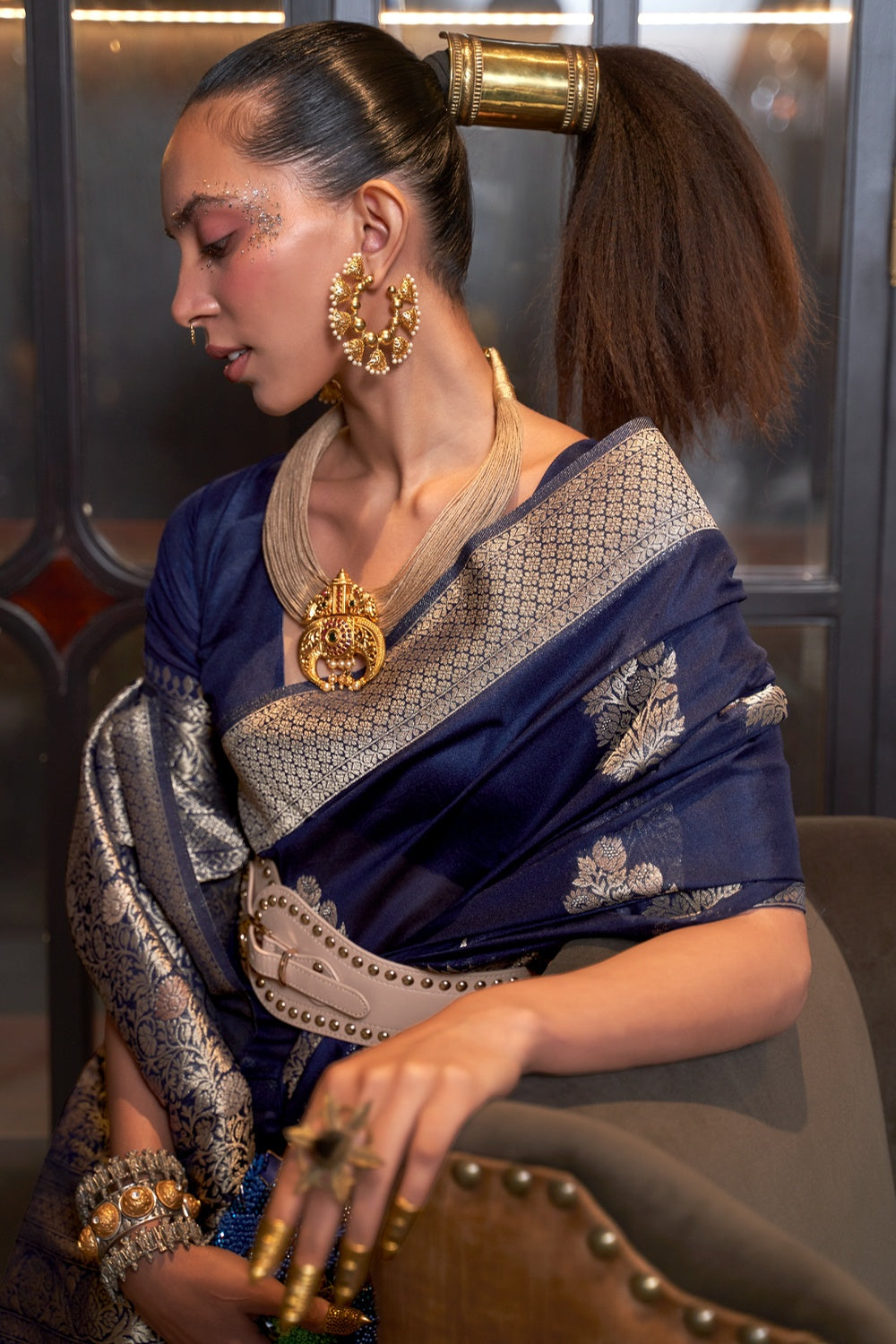 Buy MySilkLove Martinique Blue Woven Georgette Silk Saree Online