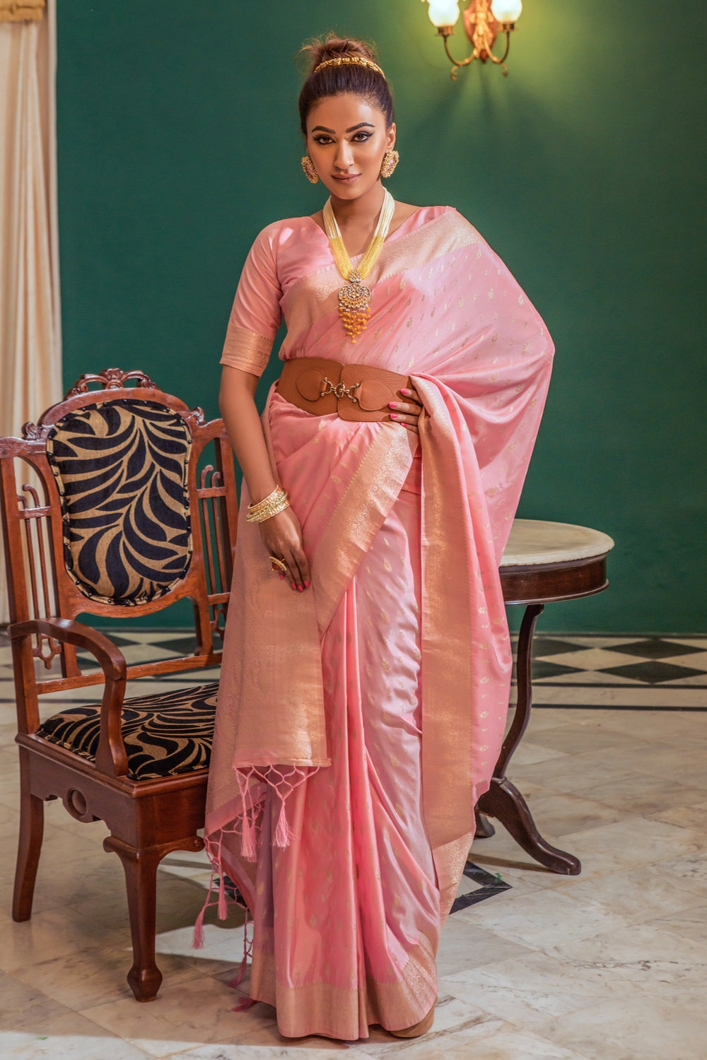 Buy MySilkLove Apricot Pink Woven Soft Silk Saree Online