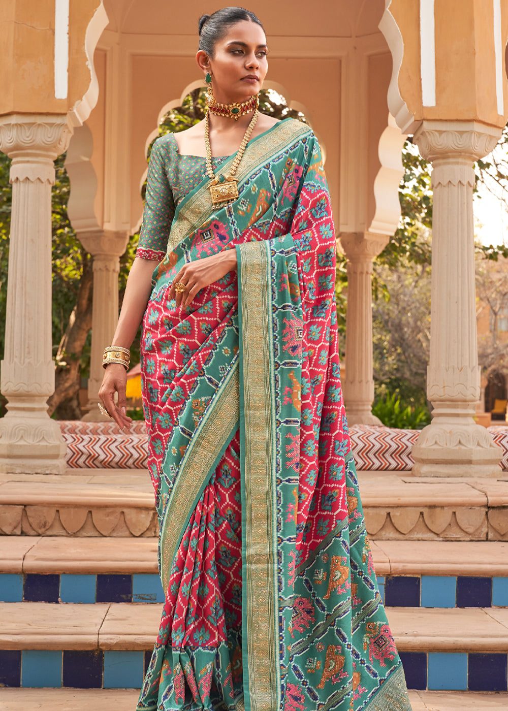 MySilkLove Tulip Pink Printed Patola Silk Saree