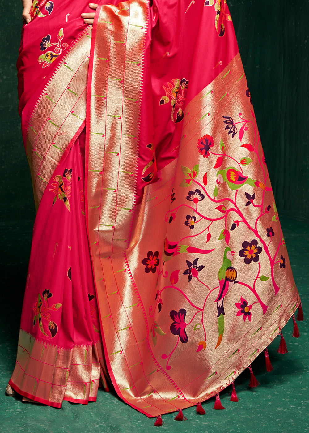 Buy MySilkLove Fiery Rose Pink Woven Paithani Silk Saree With Brocade Blouse Online