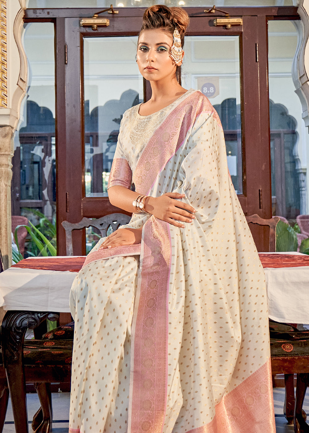 Buy MySilkLove Wafer White Woven Banarasi Silk Saree Online