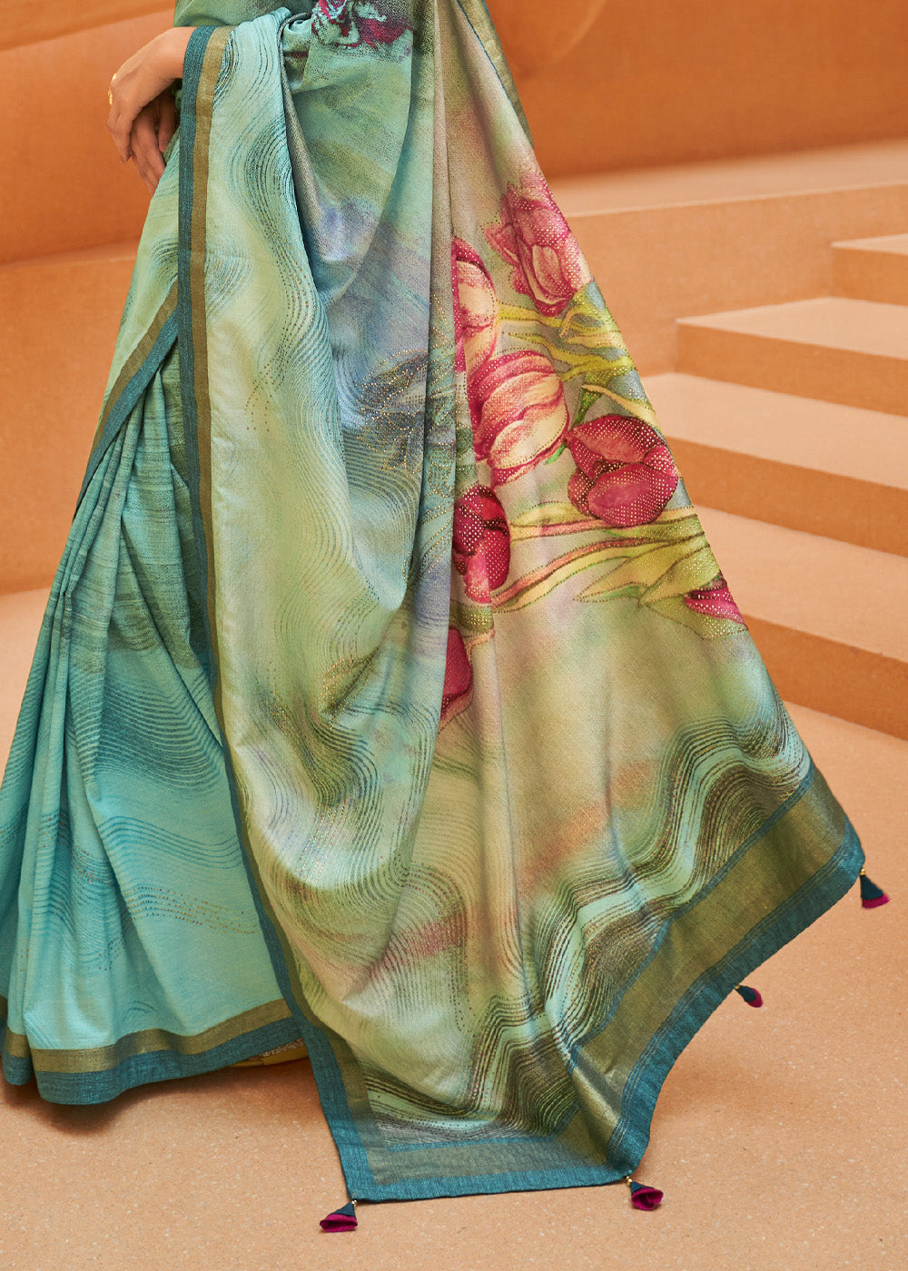 Buy MySilkLove Cruise Blue Printed Patola Soft Silk Saree Online