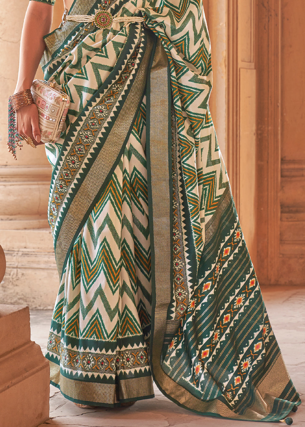 Buy MySilkLove Hemlock Green Designer Printed Patola Silk Saree Online