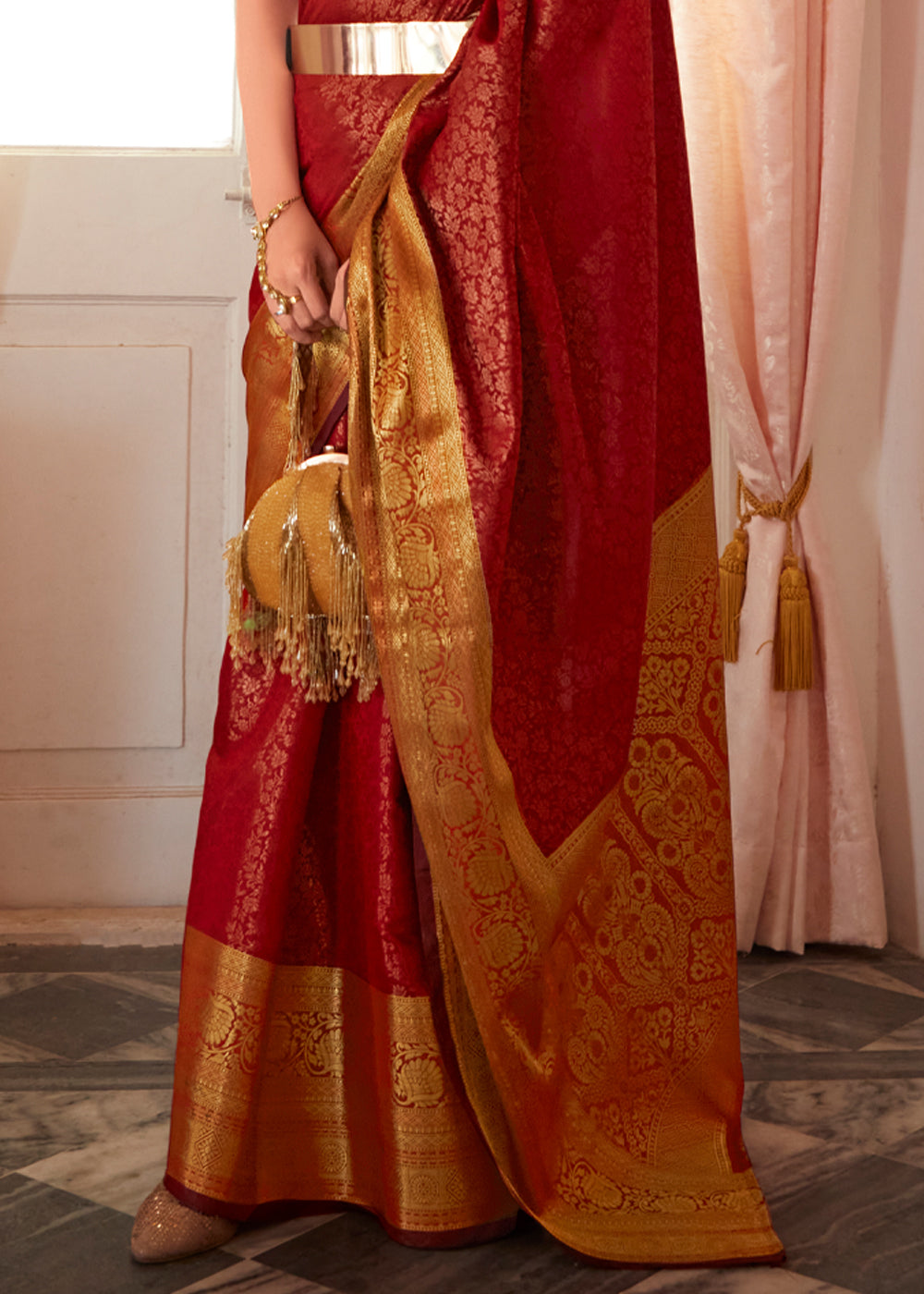 Buy MySilkLove Smokey Topaz Red Bronze Zari Woven Kanjivaram Silk Saree Online