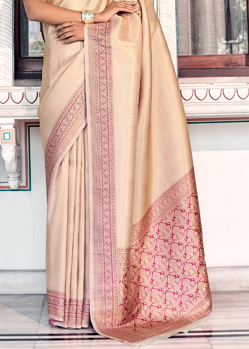 Buy MySilkLove Givry Cream Woven Kanjivaram Silk Saree Online