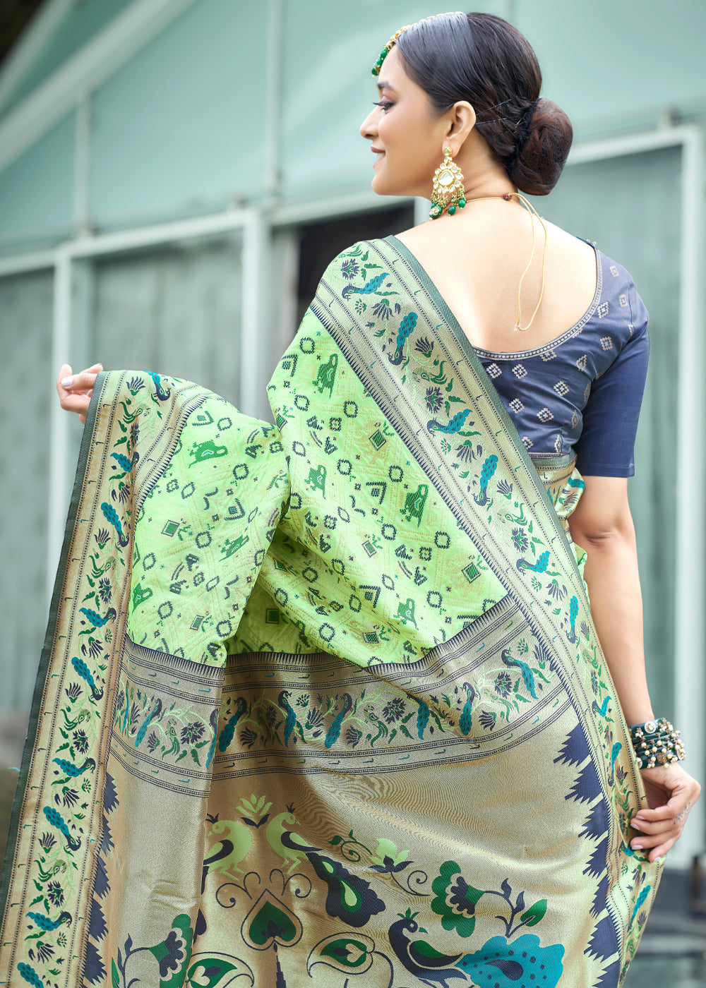 Buy MySilkLove Pista Green Woven Paithani Patola Silk Saree Online