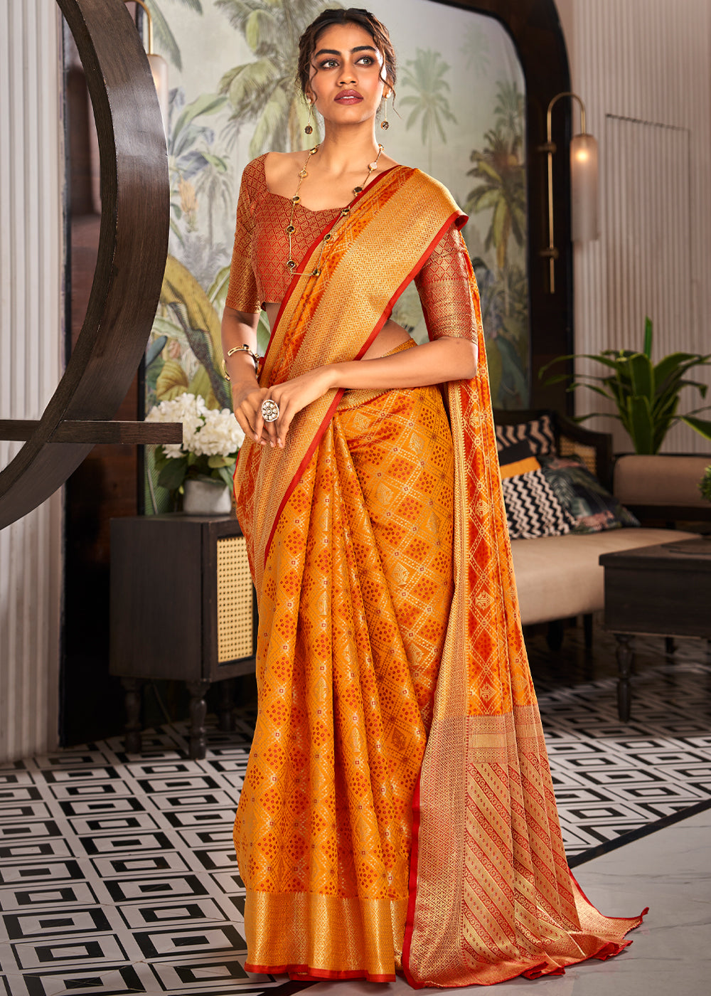 Buy MySilkLove Ronchi Yellow Woven Patola Soft Silk Saree Online