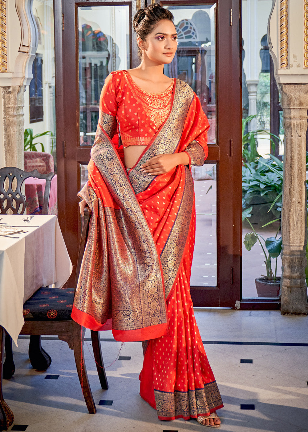 Buy MySilkLove Alizarin Red Woven Banarasi Silk Saree Online