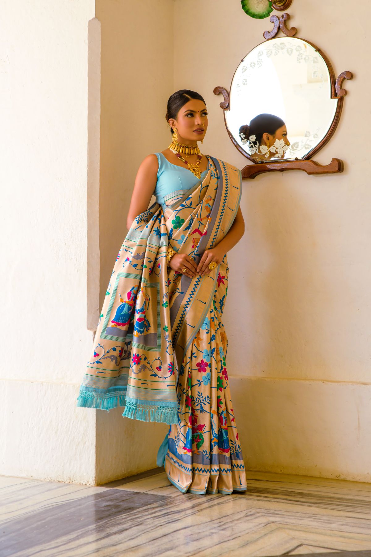 Buy MySilkLove Pewter Blue Woven Paithani Silk Saree Online