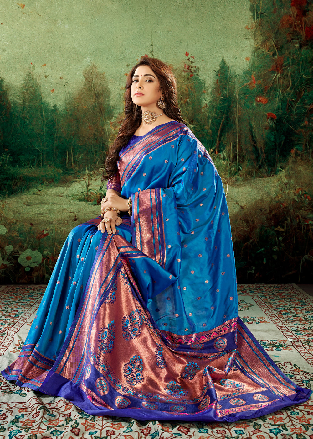 Buy MySilkLove Bahama Blue Woven Paithani Soft Silk Saree Online