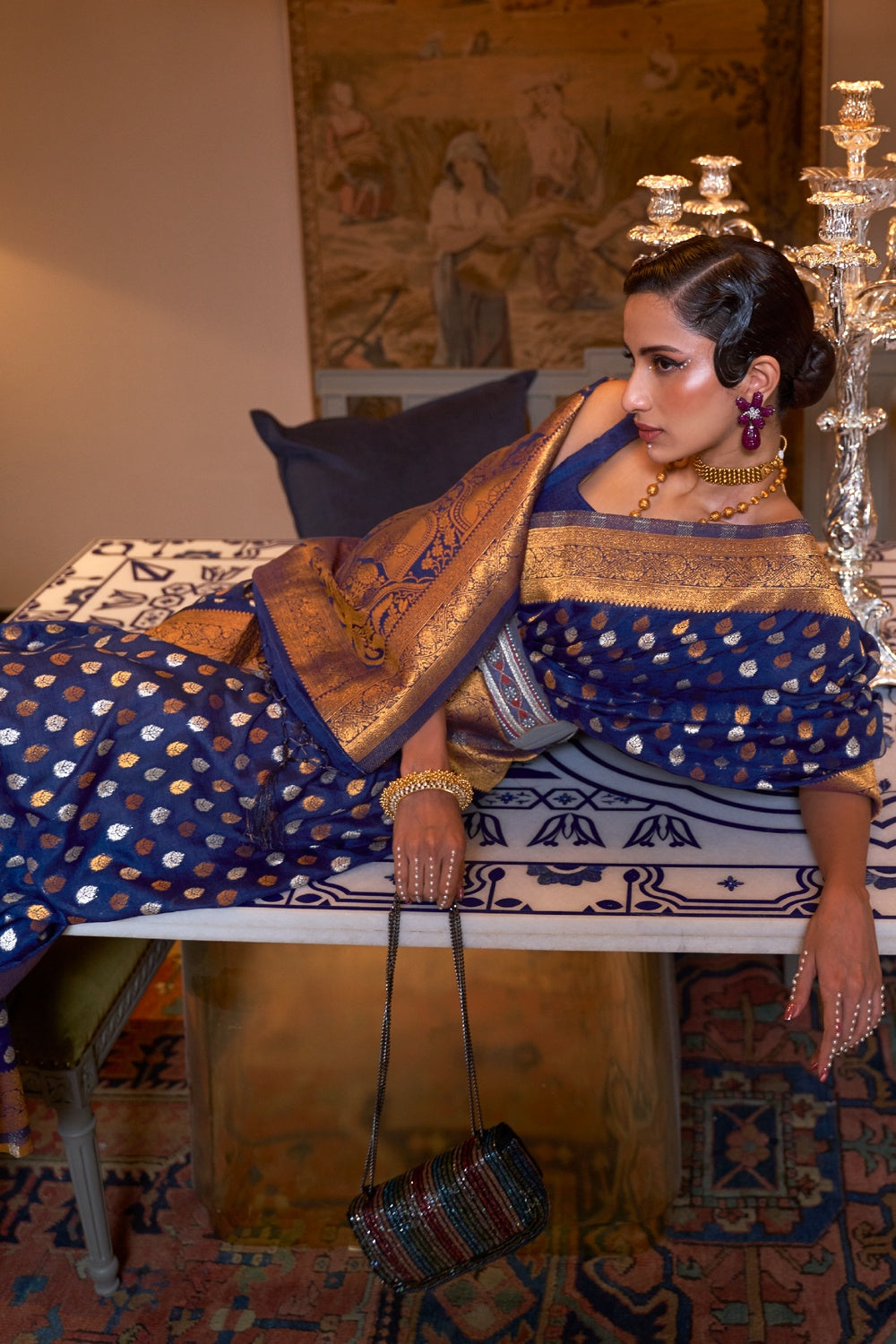 Buy MySilkLove Rhino Blue Copper Zari Pure  Banarasi Saree Online