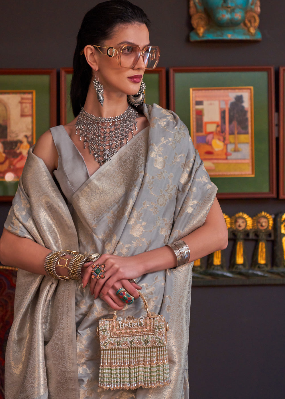 MySilkLove Quick Silver Grey Banarasi Katan Silk Saree