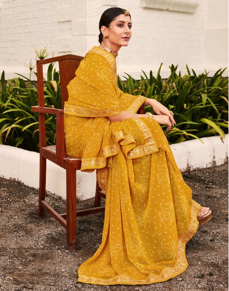 Buy MySilkLove Tulip Tree Yellow Georgette Bandhani Saree Online