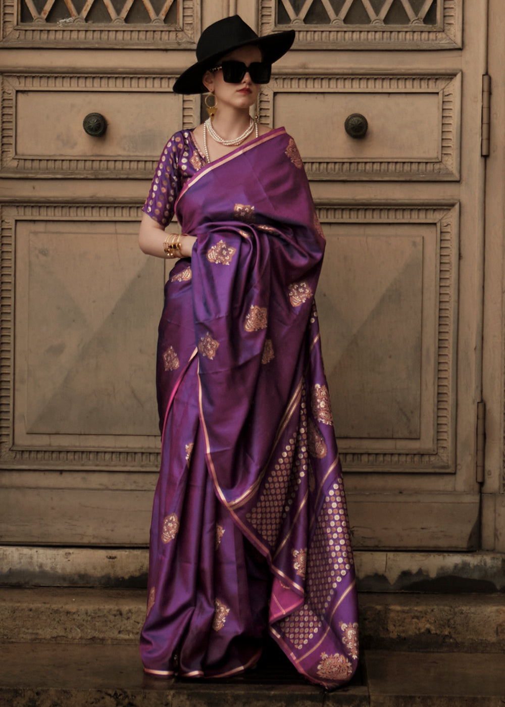 Buy MySilkLove Strikemaster Purple Woven Banarasi Satin Silk Saree Online