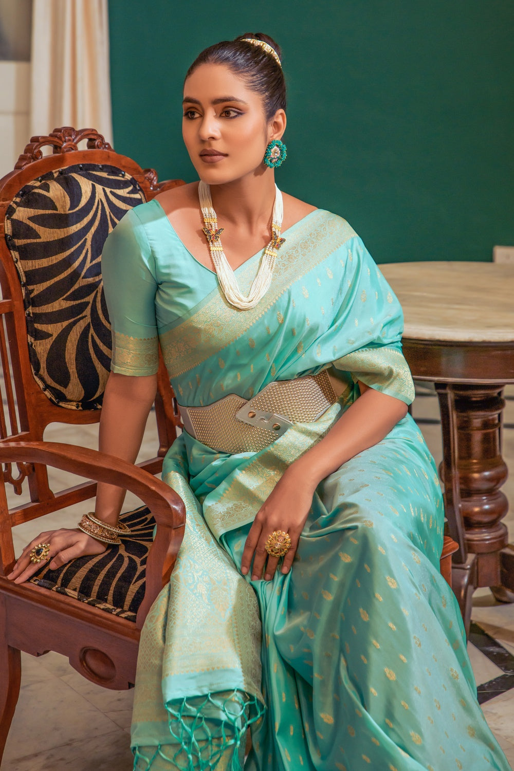 Buy MySilkLove Neptune Blue Woven Soft Silk Saree Online