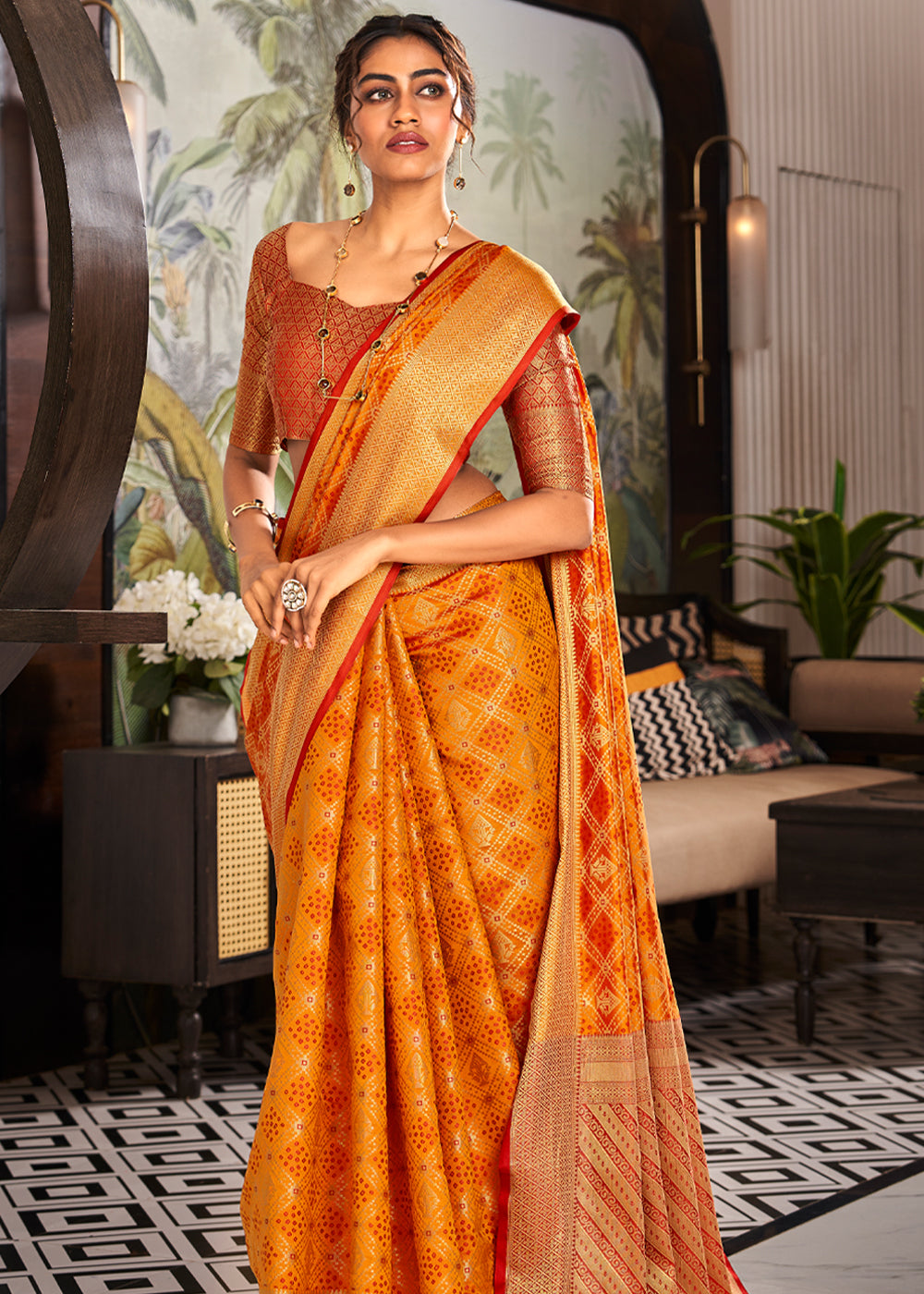 Buy MySilkLove Ronchi Yellow Woven Patola Soft Silk Saree Online