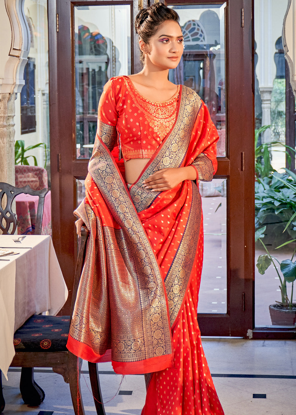 Buy MySilkLove Alizarin Red Woven Banarasi Silk Saree Online