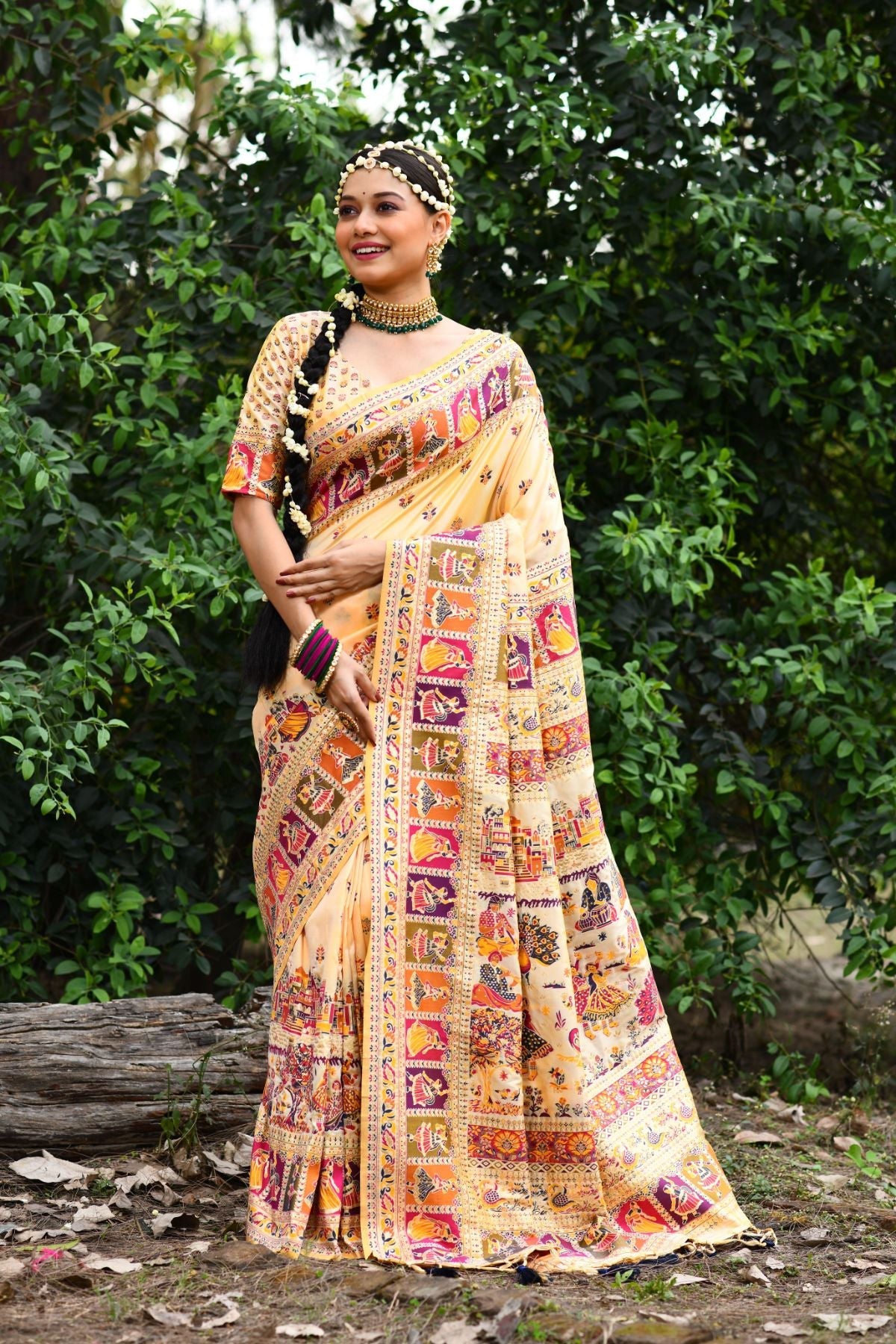 Buy MySilkLove Maize Golden Kashmiri Handloom Weaving Saree Online