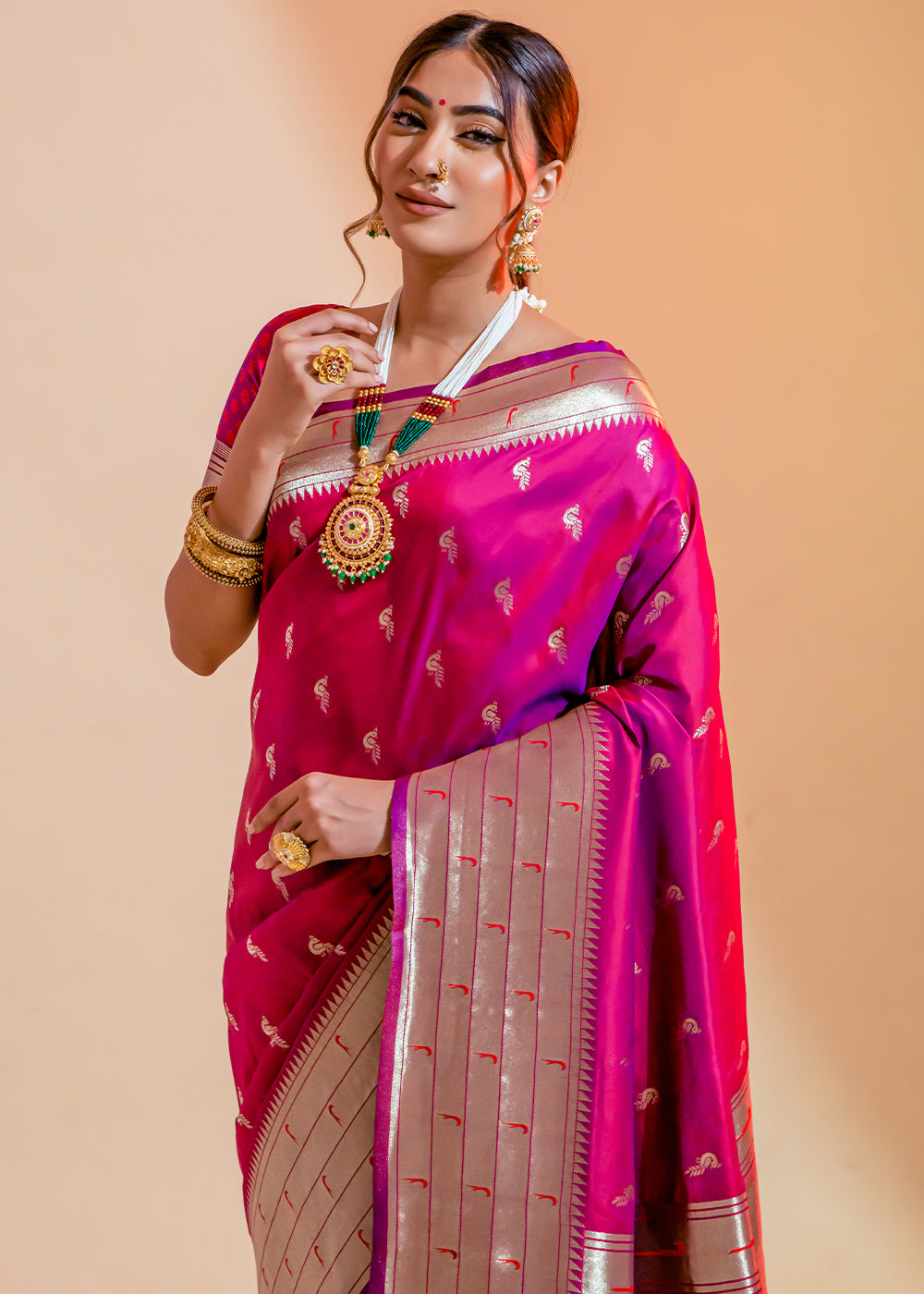 Buy MySilkLove Frostbite Rose Pink Woven Paithani Silk Saree Online