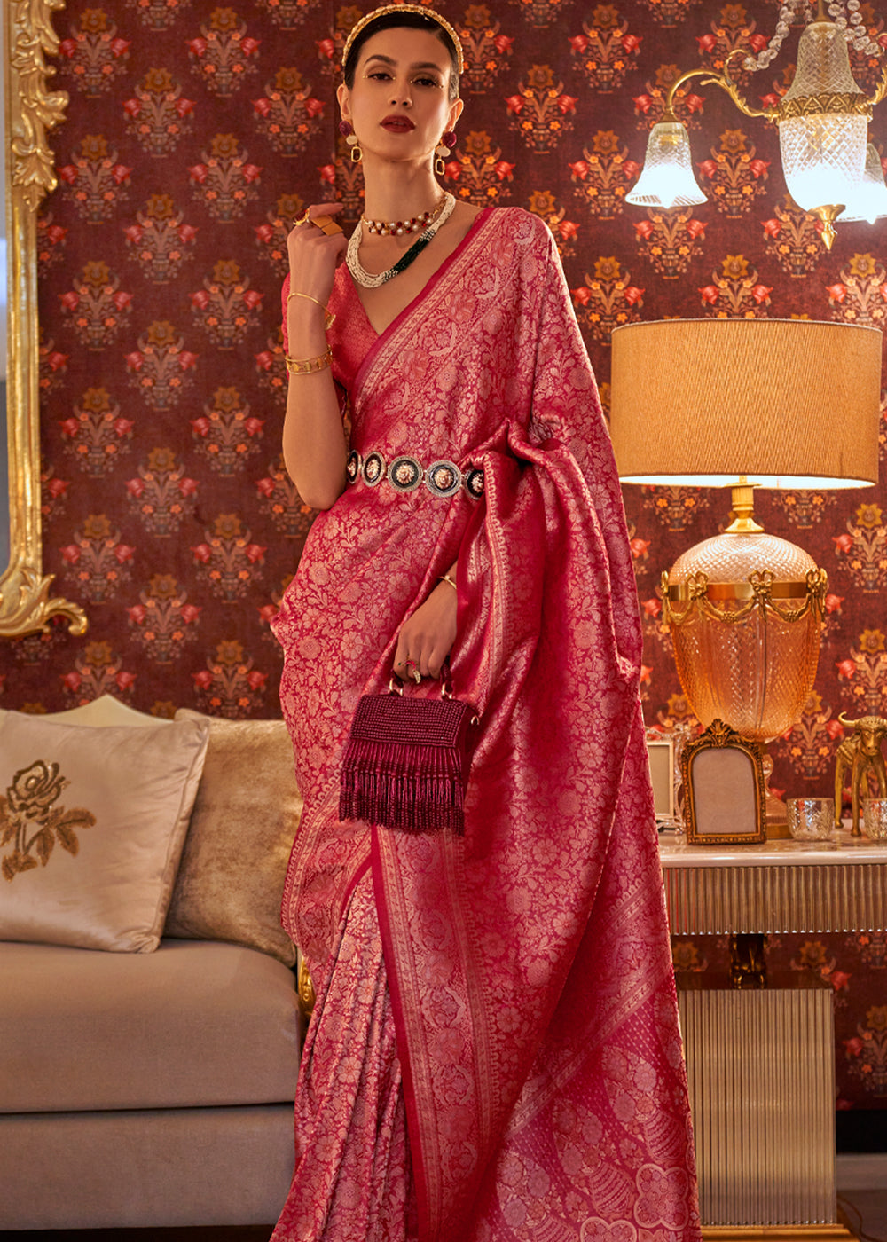 Buy MySilkLove Japonica Pink Dual Tone Woven Kanjivaram Silk Saree Online