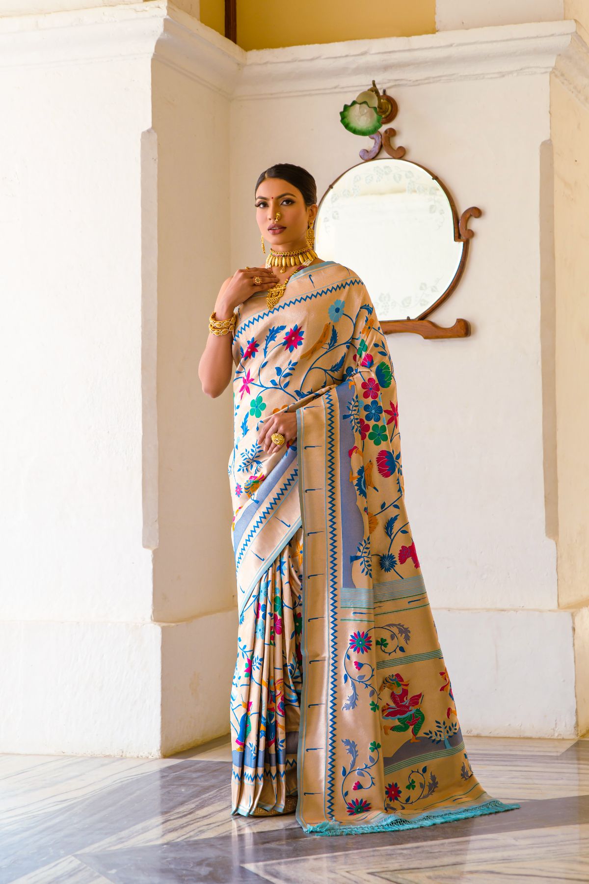 Buy MySilkLove Pewter Blue Woven Paithani Silk Saree Online