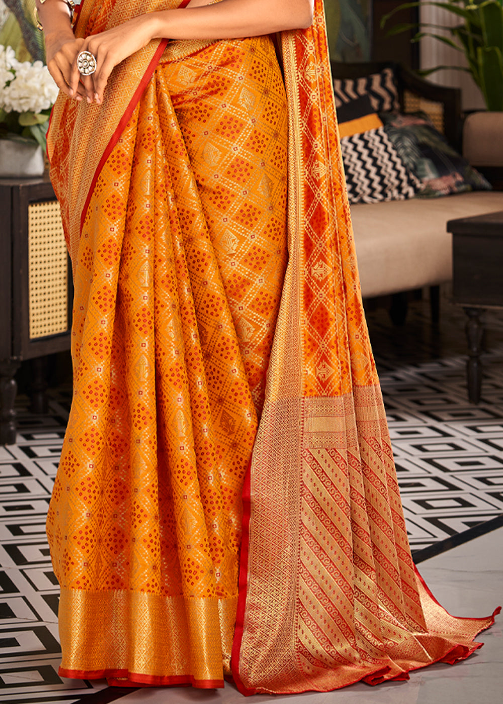 Buy MySilkLove Ronchi Yellow Woven Patola Soft Silk Saree Online