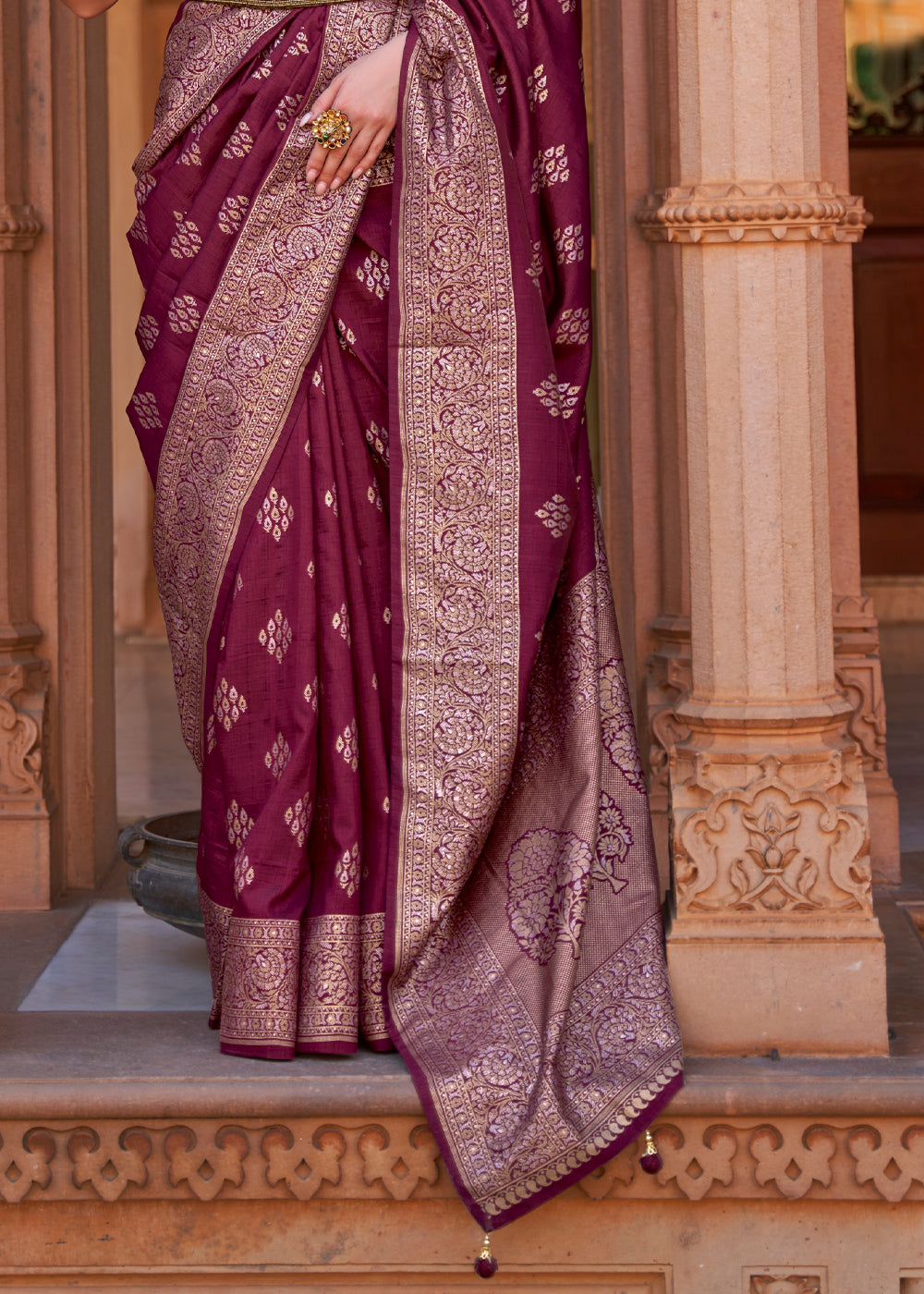 Buy MySilkLove Camelot Brown Woven Banarasi Soft Silk Saree Online