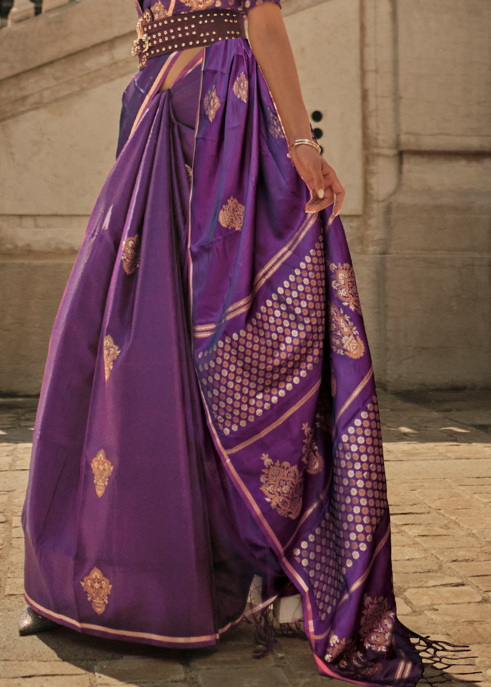 Buy MySilkLove Strikemaster Purple Woven Banarasi Satin Silk Saree Online