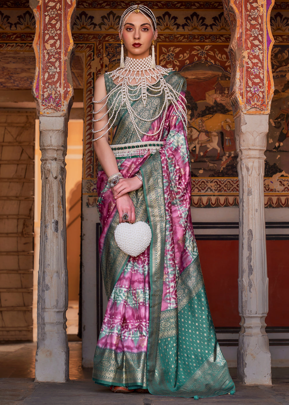 Buy MySilkLove Cadillac Purple and Green Printed Patola Soft Silk Saree Online