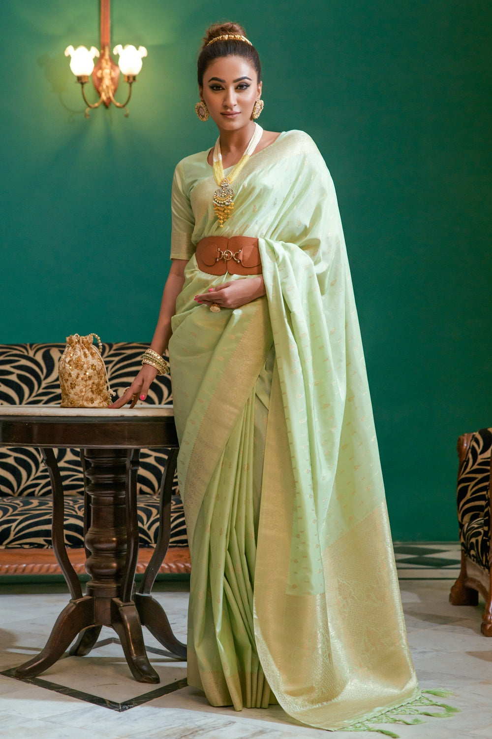 Buy MySilkLove Pixie Green Woven Soft Silk Saree Online