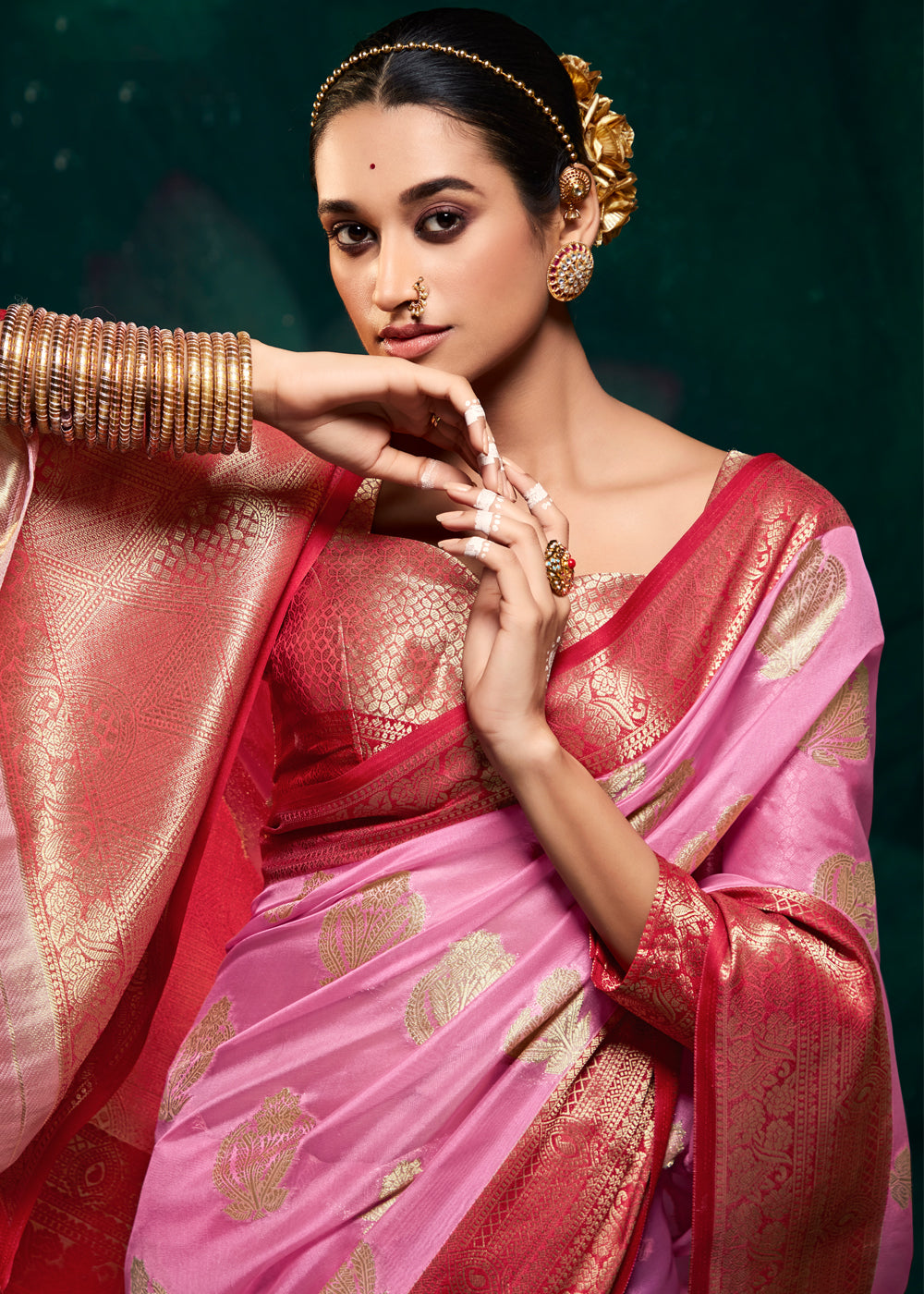 Buy MySilkLove Lavender Pink Woven Banarasi Organza Silk Saree Online