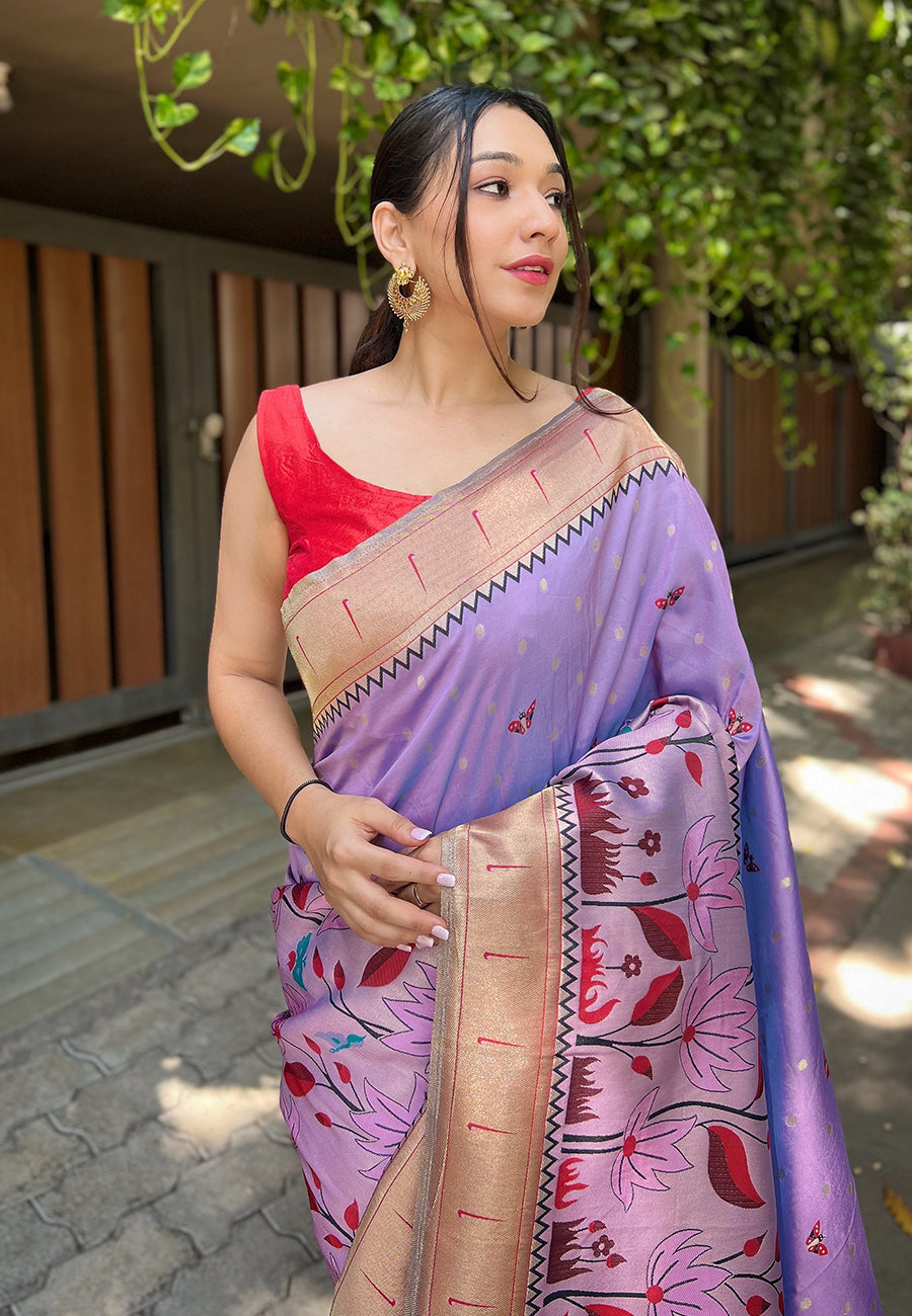 Buy MySilkLove East Side Purple Zari Woven Titli Royal Paithani Silk Saree Online