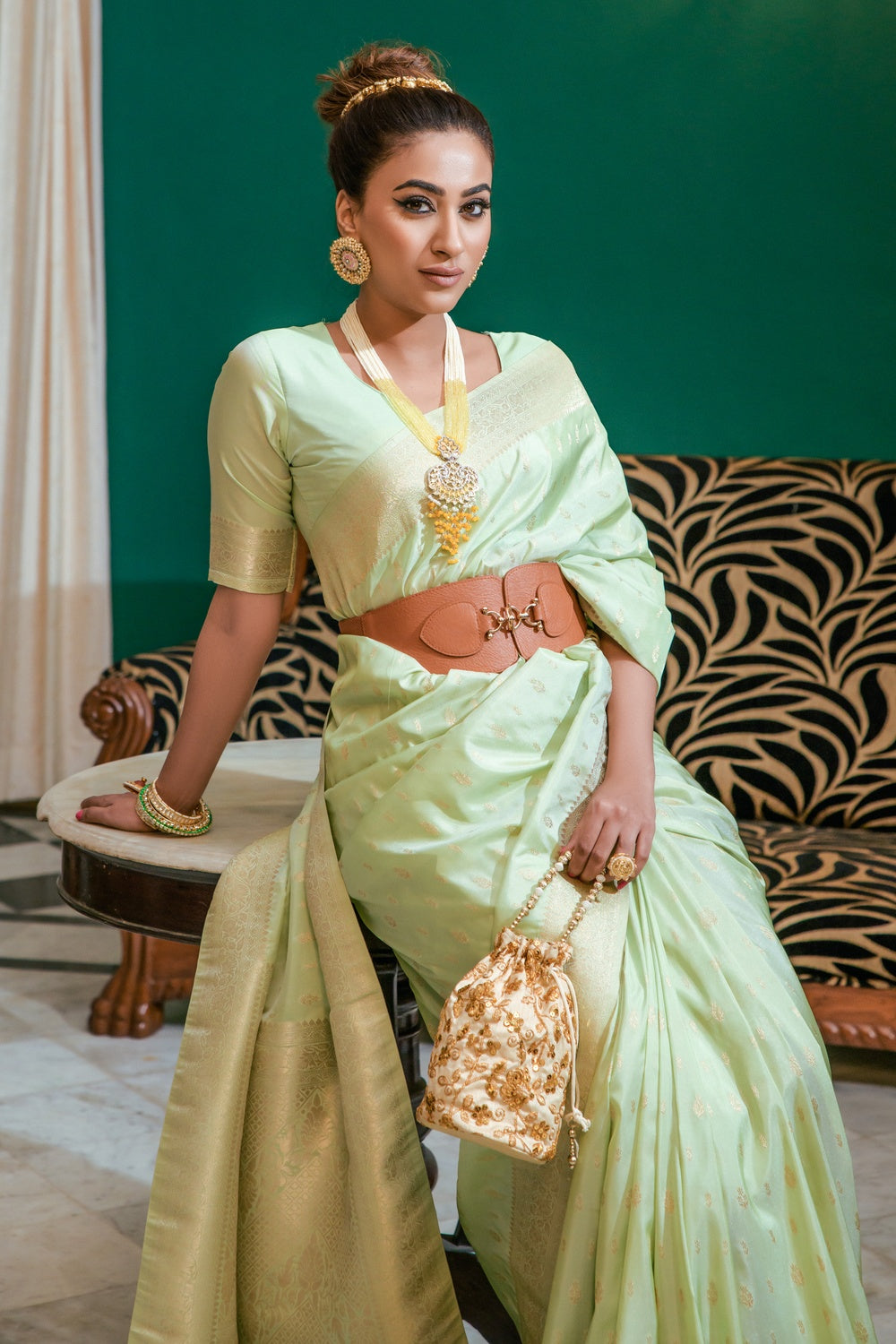 Buy MySilkLove Pixie Green Woven Soft Silk Saree Online