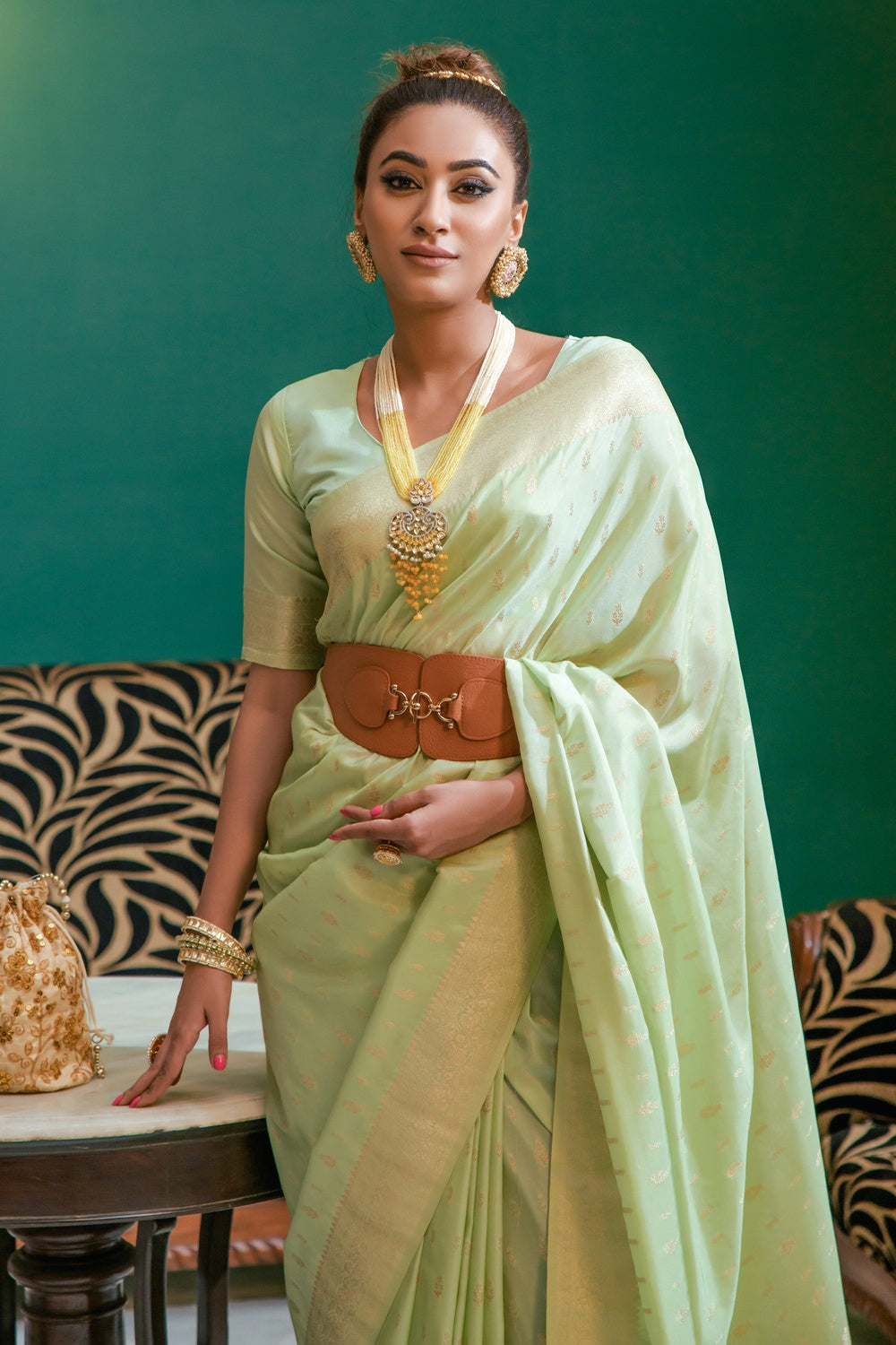 Buy MySilkLove Pixie Green Woven Soft Silk Saree Online