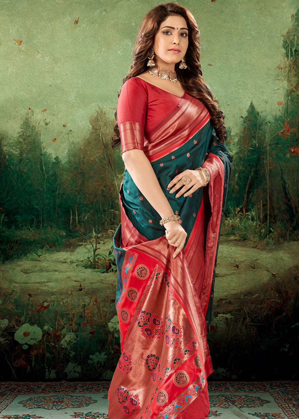 Buy MySilkLove Amazon Green Woven Paithani Soft Silk Saree Online