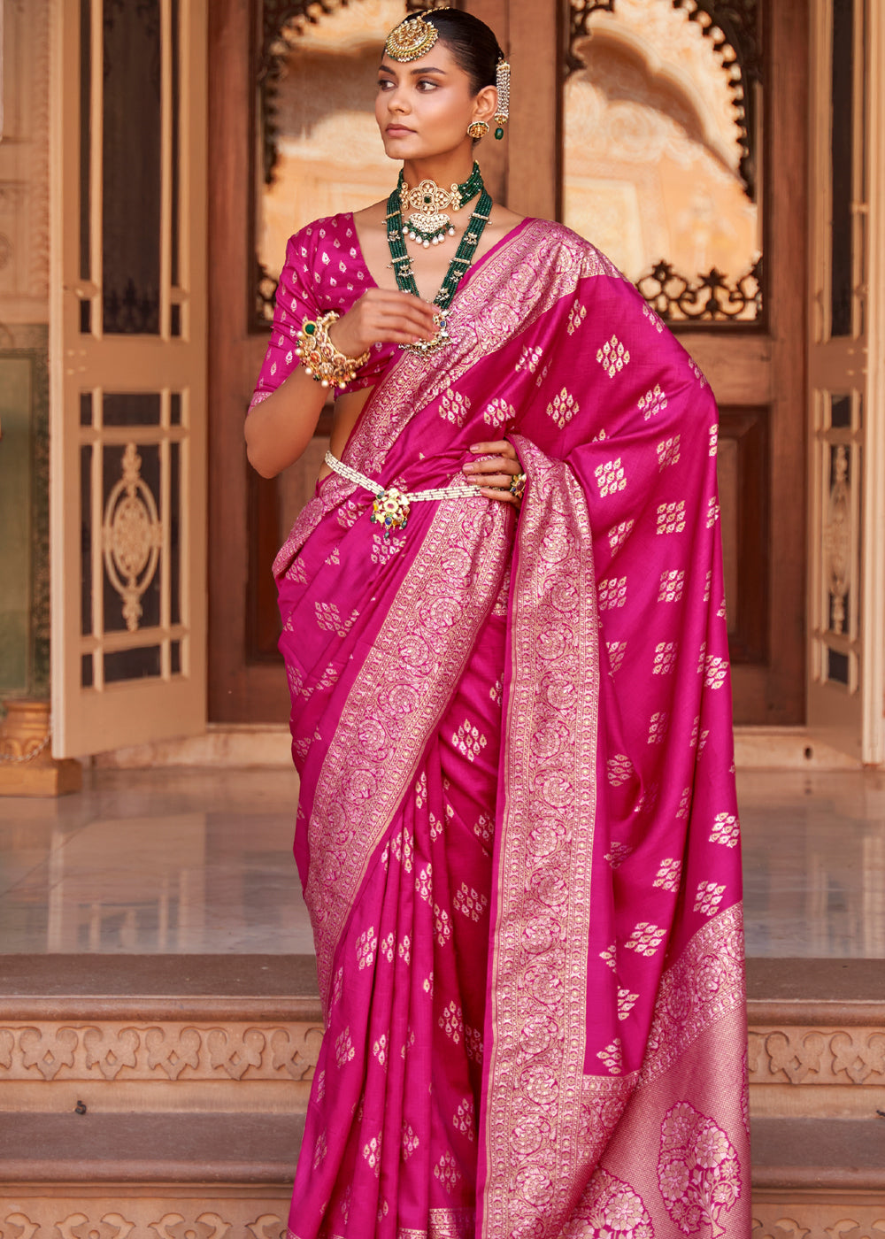 Buy MySilkLove Mauvelous Pink Woven Banarasi Soft Silk Saree Online