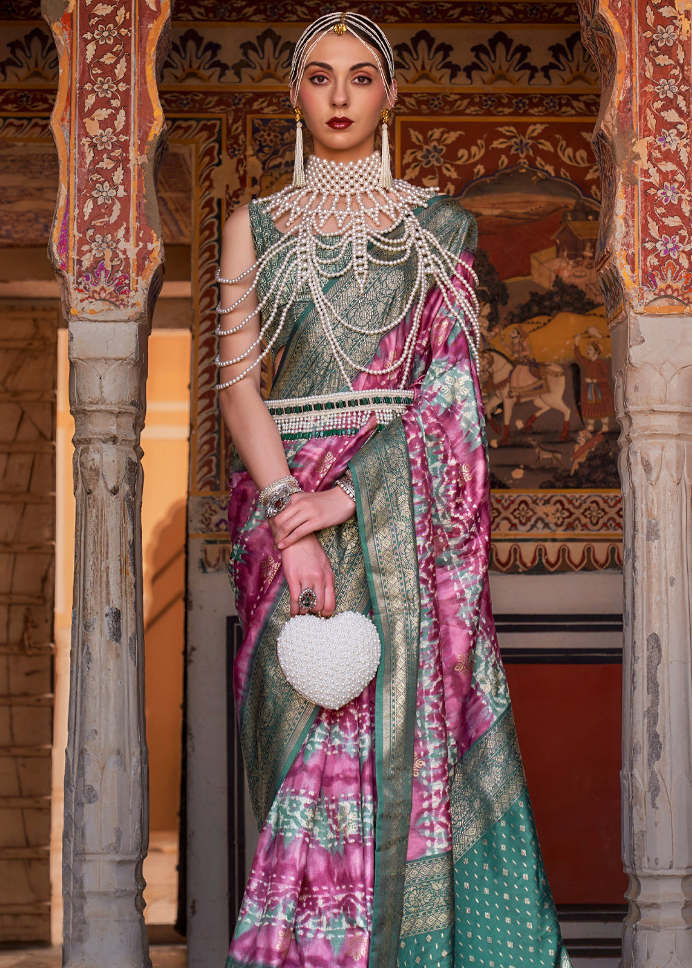 Buy MySilkLove Cadillac Purple and Green Printed Patola Soft Silk Saree Online