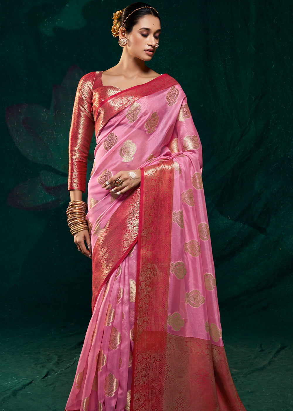 Buy MySilkLove Lavender Pink Woven Banarasi Organza Silk Saree Online