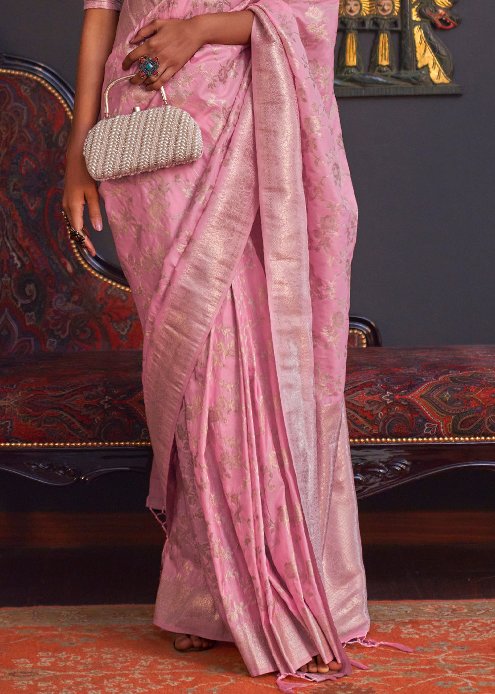 Buy MySilkLove Rose Fog Pink Banarasi Katan Silk Saree Online