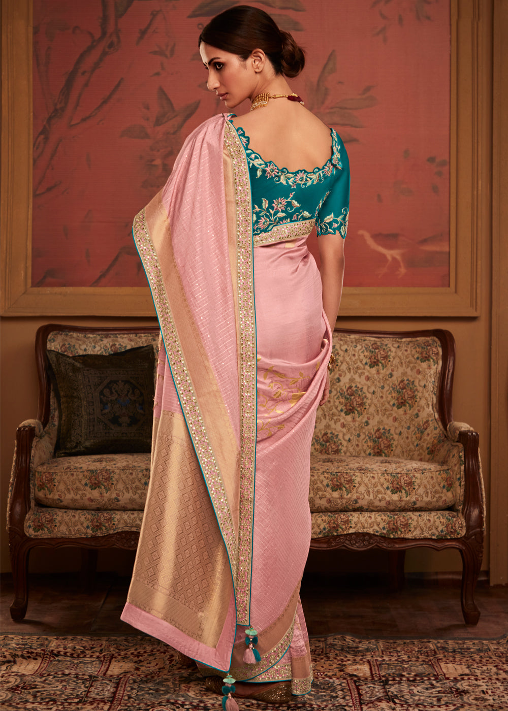 Buy MySilkLove Wewak Pink Woven Banarasi Designer Silk Saree With Embroidered Blouse Online