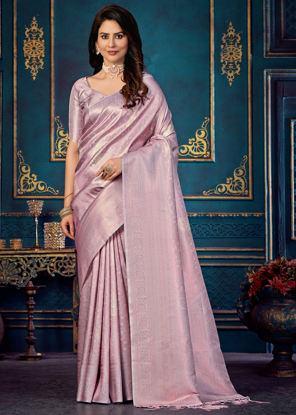 Buy MySilkLove Blossom Purple Woven Banarasi Jacquard Silk Saree Online